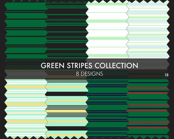 Green striped seamless pattern collection includes 8 designs for fashion textiles, graphics - Vector, Image
