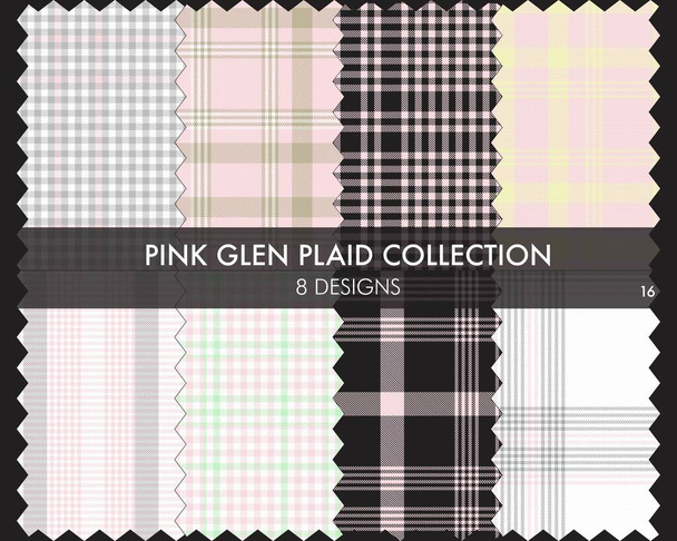 Pink Glen Plaid Tartan seamless pattern collection includes 8 designs for fashion textiles and graphics - Vector, Image