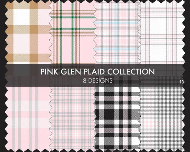 Pink Glen Plaid Tartan seamless pattern collection includes 8 designs for fashion textiles and graphics - Vector, Image