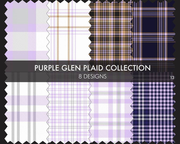 Purple Glen Plaid Tartan seamless pattern collection includes 8 designs for fashion textiles and graphics - Vector, Image
