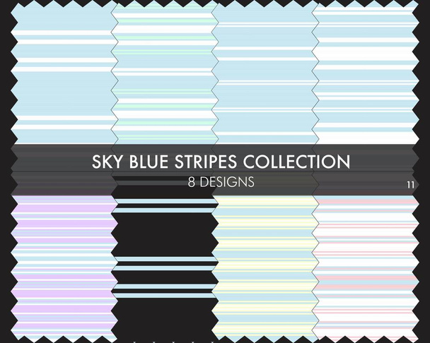Sky Blue striped collezione di modelli senza cuciture comprende 8 disegni per tessuti di moda, grafica - Vettoriali, immagini