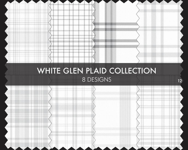 Blanco Glen Plaid Tartán colección de patrones sin costura incluye 8 diseños para textiles de moda y gráficos - Vector, imagen