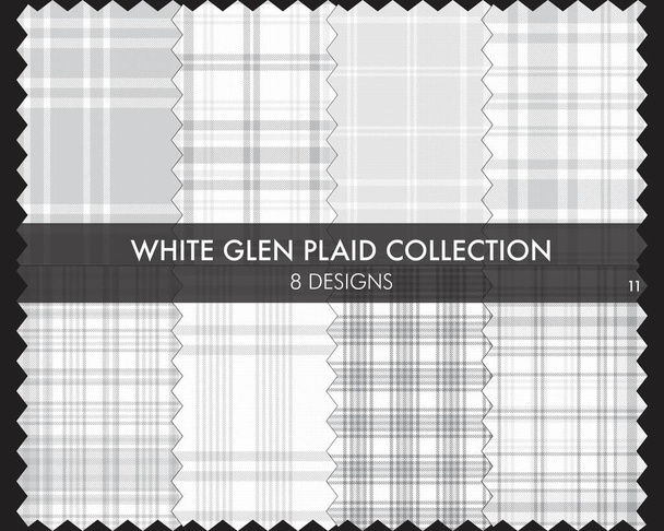 White Glen Plaid Tartan seamless pattern collection includes 8 designs for fashion textiles and graphics - Vector, Image