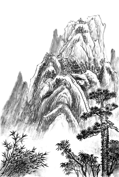 Chinese painting of high mountain - Photo, Image