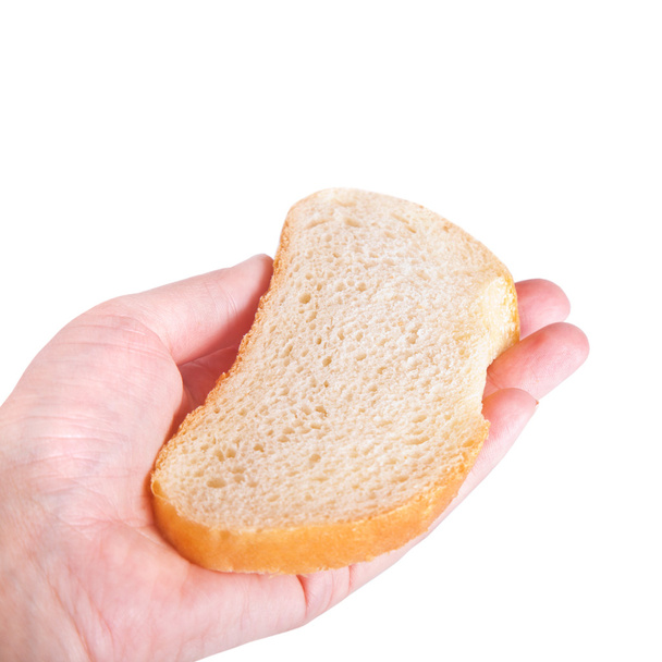 Rebanada de pan en la palma
 - Foto, imagen