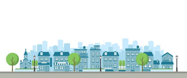 Modern city / town street flat vector illustration (no person) - Vector, Image