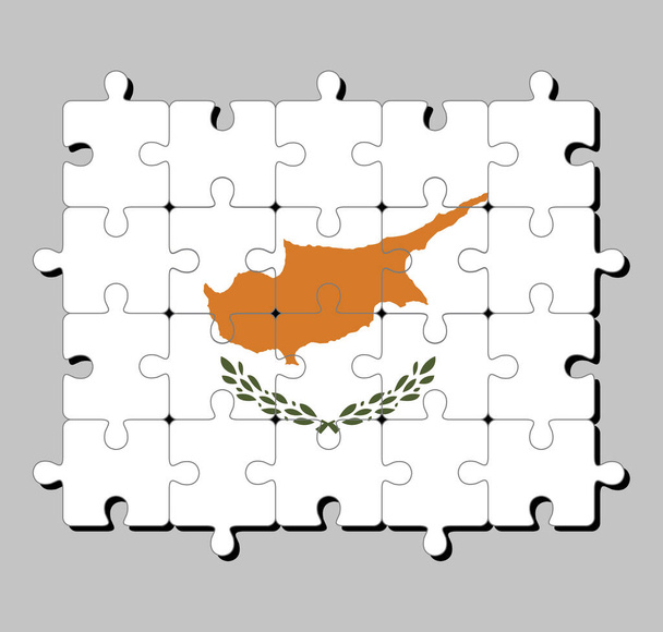 Skládačka kyperské vlajky v obrysu kyperské země nad dvěma olivovými větvemi. Koncept naplnění nebo dokonalosti. - Vektor, obrázek