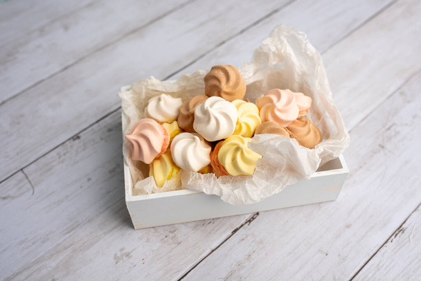 Colored meringue cookies, Closeup of Mini Meringues - Fotoğraf, Görsel