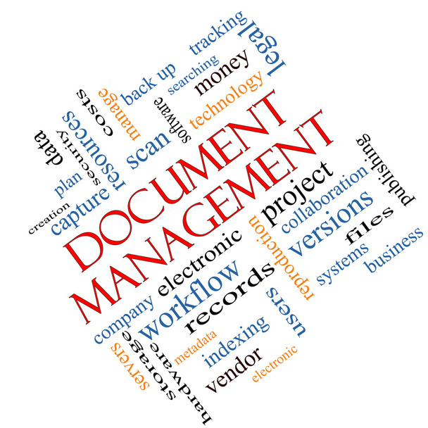 Document Management Word Cloud Concept Angled - Photo, Image