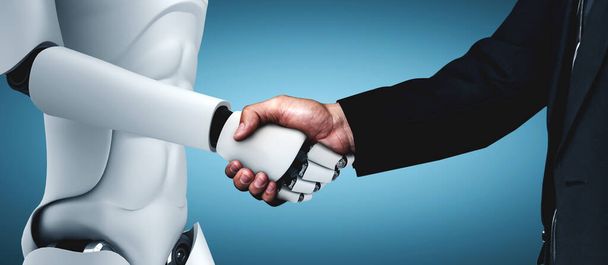 Handshake robô humanoide de renderização 3D para colaborar com a tecnologia futura - Foto, Imagem