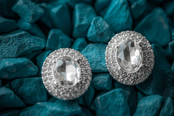 Luxury diamond earrings closeup, jewelry and fashion brand - Photo, Image