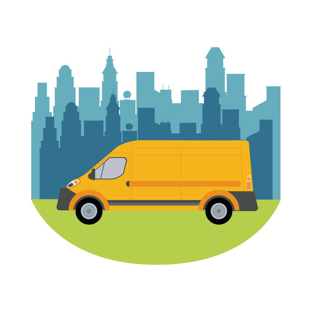 icona isolata di trasporto veicolo furgone giallo - Vettoriali, immagini