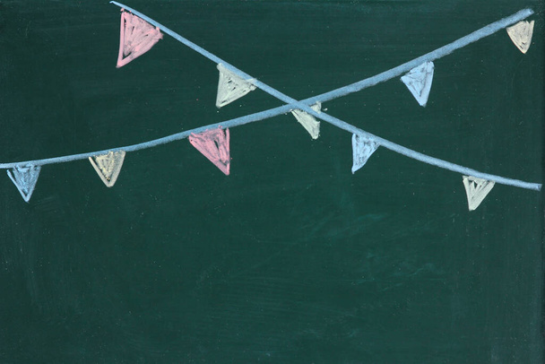 chalk board green school study holidays flags - Foto, imagen