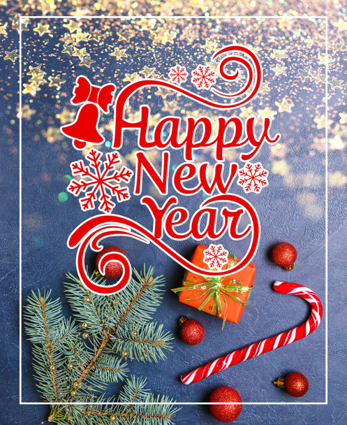 Hermosa tarjeta de felicitación para la celebración del Feliz Año Nuevo - Foto, imagen