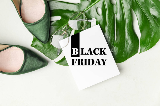 Card with text "Back Friday" and female accessories white background - Photo, Image