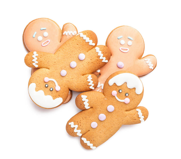 Tasty gingerbread cookies on white background - Photo, Image