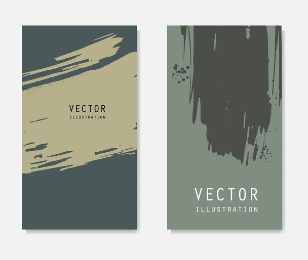 Abstract ink brush banners set with grunge effect. Japanese style. Vector illustration - Vettoriali, immagini