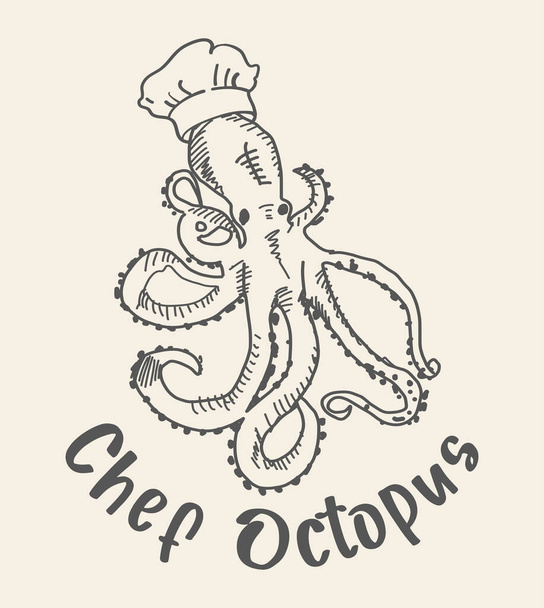 Octopus met chef hoed logo. logo zeevoedsel octopus chef-kok. Vector. - Vector, afbeelding
