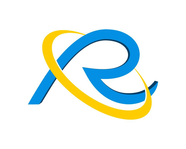 Blue R letter initial with swoosh - Vector, Image