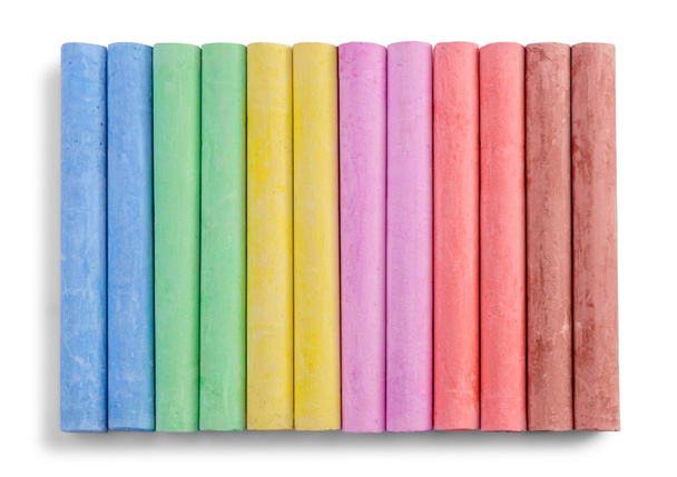 Colored chalks isolated on white background. Top view. - Photo, Image