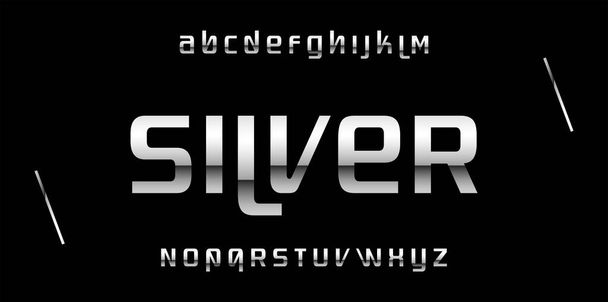 Set of Elegant Silver Colored Metal Chrome alphabet font. Creative vector illustration of silver glossy font, silver alphabet, metal typeface isolated on background. Easily Editable Vector. - Vector, Image