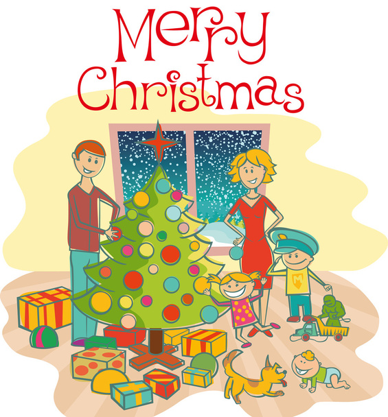 Famiglia felice vestire l'albero di Natale
 - Vettoriali, immagini