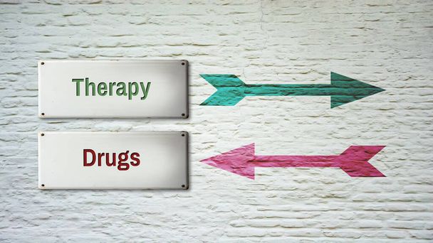 Rua Assine a Direção Caminho para a Terapia versus Drogas
 - Foto, Imagem