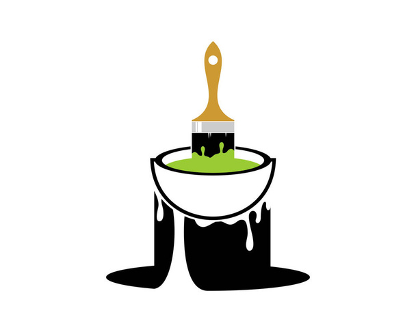 Paint bucket with paint brush - Vector, Image