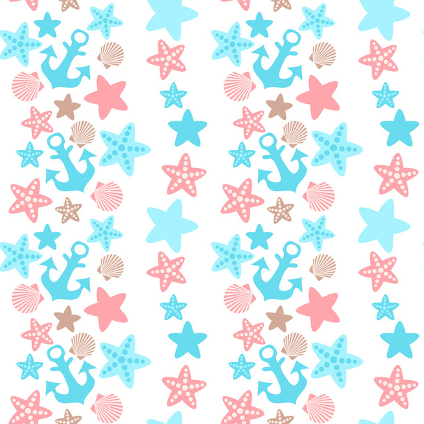 anker zeeschelp en starfish naadloze patroon - Vector, afbeelding