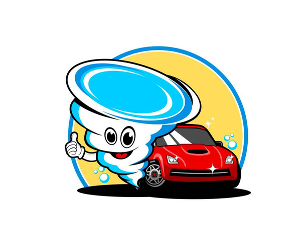 Car wash with cartoon twister - Vector, Image