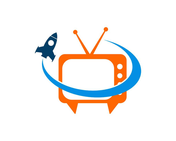 Simple television with swoosh and rocket - Vector, Image