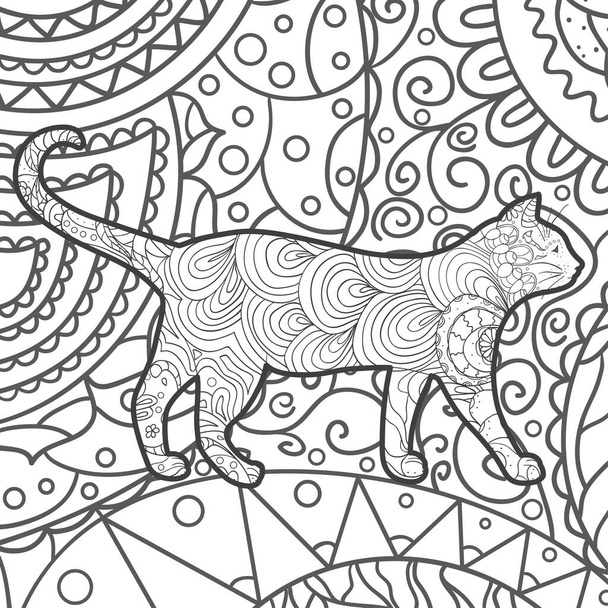 Čtvercový vzor s zen kočkou. Ručně kreslené abstraktní pozadí - Vektor, obrázek