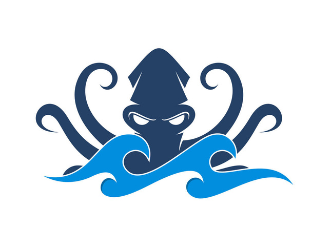 Poulpe dans les vagues bleues logo - Vecteur, image