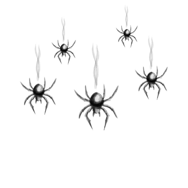 Černí pavouci ručně kreslené a malované s akvarelem ilustrace. - Fotografie, Obrázek