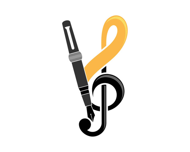 Combination G Clef note music with pen - Vector, Image