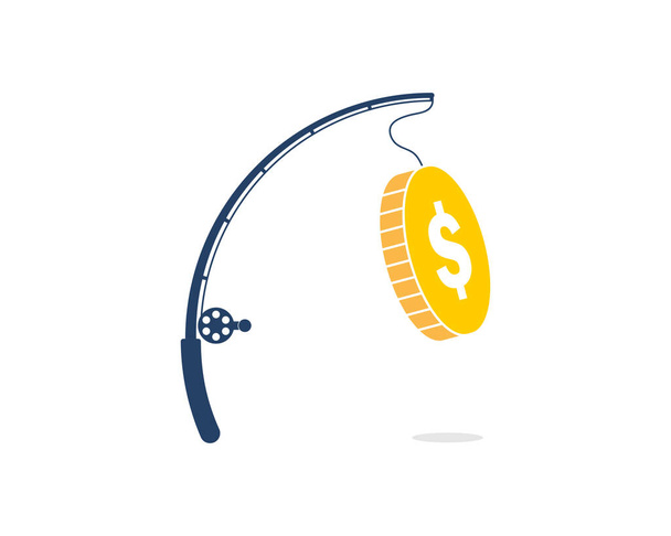 Ψάρεμα ράβδο με να πάρετε ένα λογότυπο νόμισμα - Διάνυσμα, εικόνα
