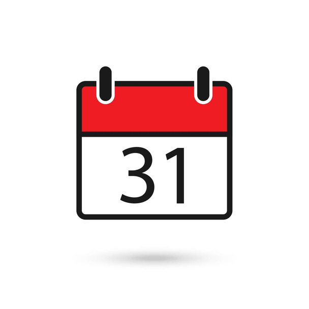 Red Calendar icon with the date 31th in flat style - Vector, afbeelding
