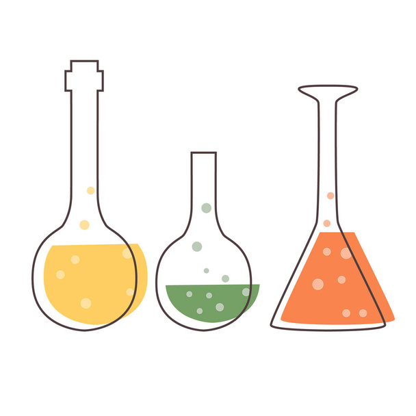 Set with medical laboratory equipment - flasks. soleted vector flat illustration - Vettoriali, immagini