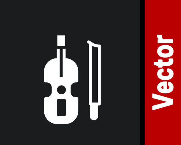 Icono de violín blanco aislado sobre fondo negro. Instrumento musical. Vector. - Vector, imagen