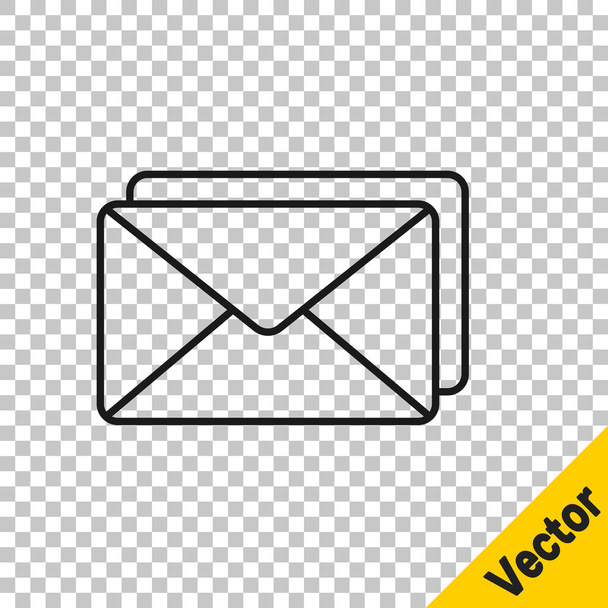 Icono de sobre de línea negra aislado sobre fondo transparente. Mensaje de correo electrónico símbolo de letra. Ilustración vectorial. - Vector, Imagen