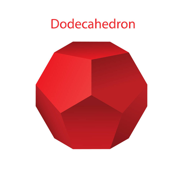 Vektori kuva punainen dodekaedri valkoisella taustalla kaltevuus pelejä, kuvakkeita, pakkaus malleja tai logo. Platoninen kiinteä aine. - Vektori, kuva
