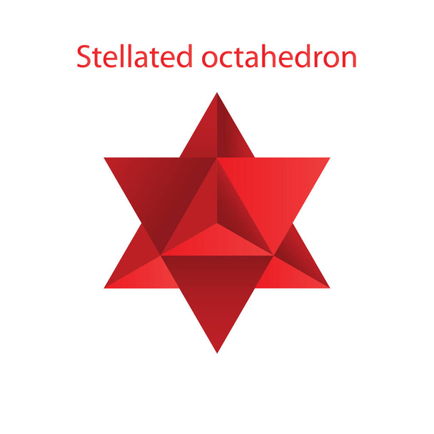 Vektori punainen tähdistetty Octahedron, kutsutaan myös Stella oktangula, ja Polyhedra Hexagon, geometrinen monitahokas yhdisteet valkoisella pohjalla kaltevuus peli, kuvake, pakkaus suunnittelu tai logo. - Vektori, kuva