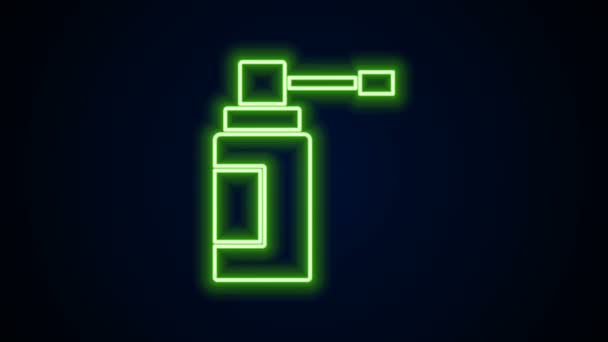 Светящаяся неоновая линия Медицинская бутылка с распылителем сопла для лечения заболеваний носа и иконы горла изолированы на черном фоне. Видеографическая анимация 4K - Кадры, видео