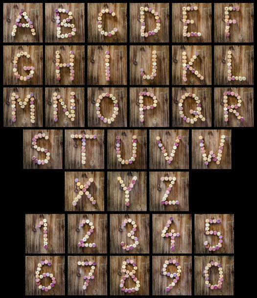 Alphabet letters and numbers made from wine corks - Photo, Image