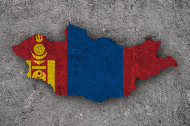 天気の良い日にモンゴルの地図と旗 - 写真・画像