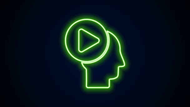 Parlayan neon hattı. Çalma düğmesi simgesi olan insanların başları siyah arkaplanda izole edilmiş. 4K Video hareketli grafik canlandırması - Video, Çekim