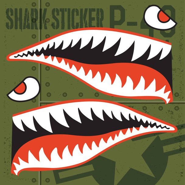 Flying Tigers Warhawk USA Shark Mouth Red Sticker Vinyl on green Vector illustrator - Vector, Image