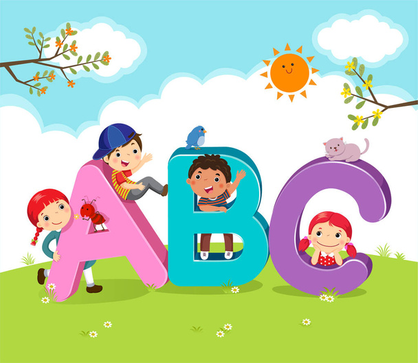 Dzieci z kreskówek z liter ABC - Wektor, obraz