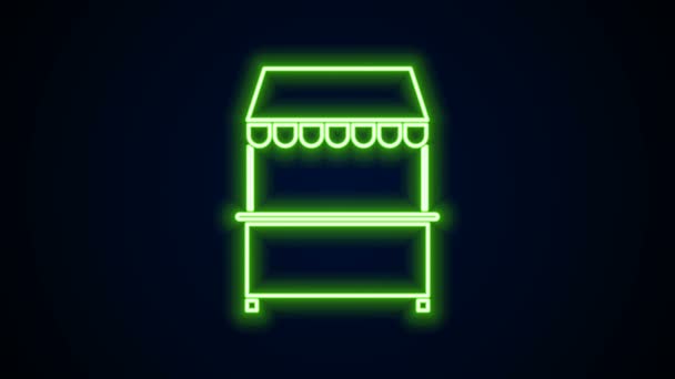 Leuchtende Neon Line Street Stand mit Markise und hölzernen Rack-Symbol isoliert auf schwarzem Hintergrund. Kiosk mit Holzgestell. 4K Video Motion Grafik Animation - Filmmaterial, Video
