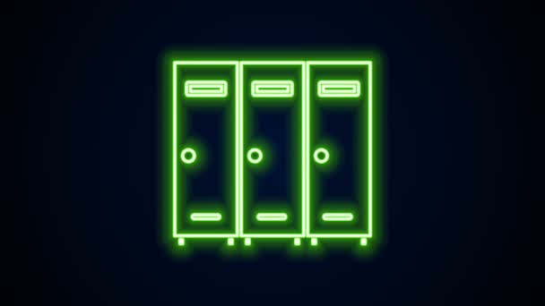 Leuchtende Neon Line Locker oder Umkleidekabinen für Hockey, Fußball, Basketballteam oder Arbeiter Symbol isoliert auf schwarzem Hintergrund. 4K Video Motion Grafik Animation - Filmmaterial, Video